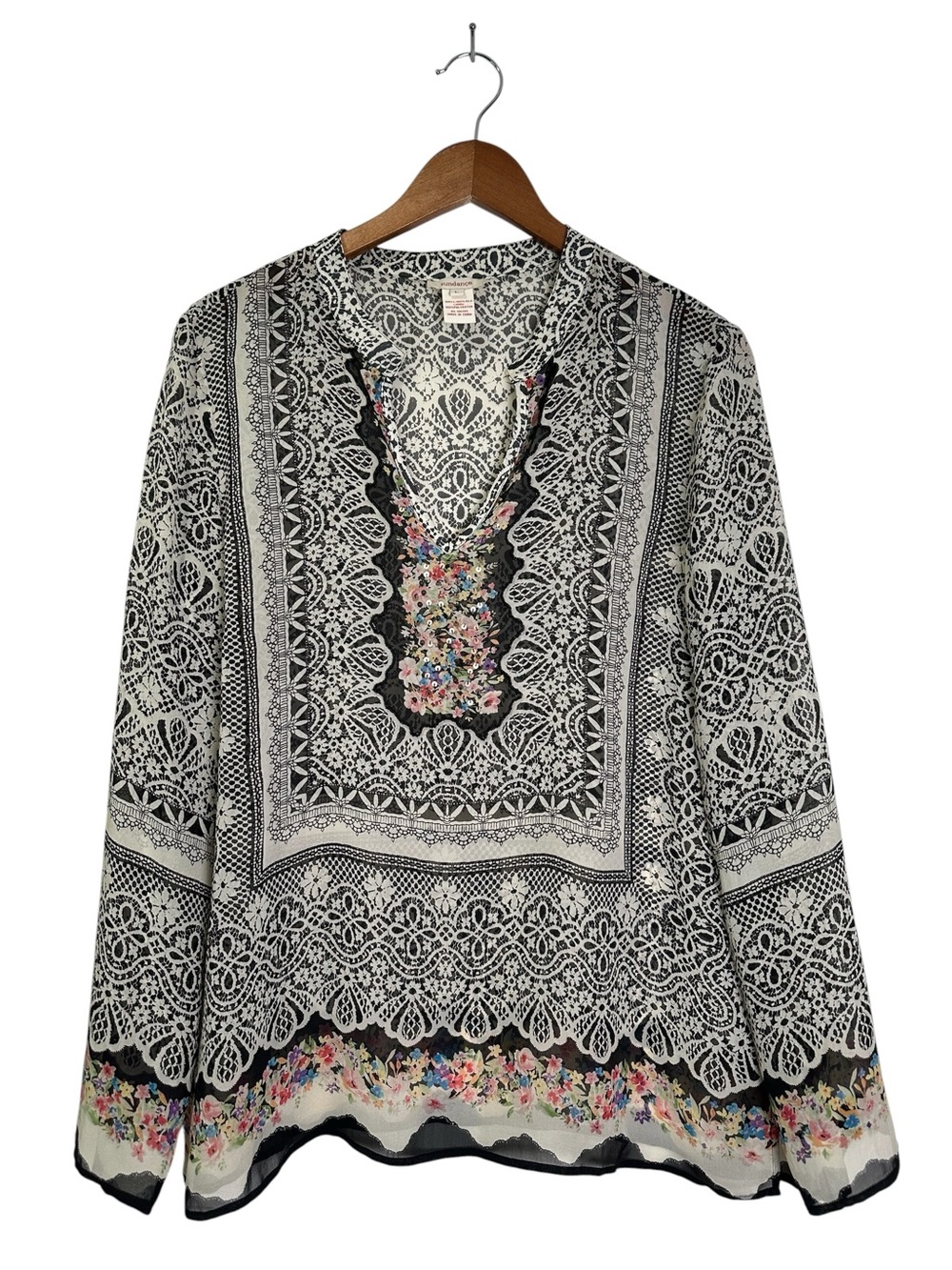 Sundance Women’s L Vita Silk Bohemian Printed Peasant Tunic Blouse Top